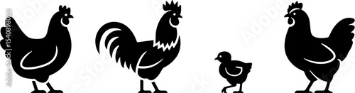 Chicken Rooster Hen Chick Silhouette Poultry Farm Animal Set