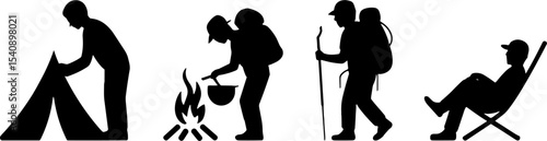 Camping Activity Silhouettes Tent Fire Hiking Rest Outdoor