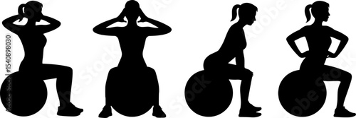 Woman Fitness Exercise Ball Workout Sequence Core Training Routine
