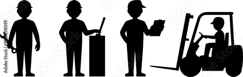 Factory Worker Silhouettes Industrial Labors Forklift Operator