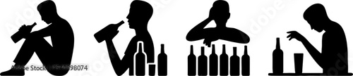 Silhouette Man Drinking Alcohol Bottles Signs Addiction Concept