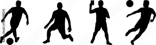 Soccer Player Silhouettes Actions Set Football Sports Concept