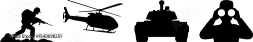 Military Soldier Helicopter Tank Observer Silhouette Set
