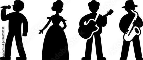 Silhouette Singing Woman Guitar Saxophone Band Performances
