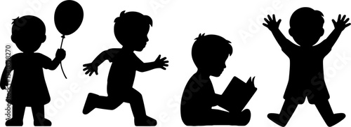 Child Silhouettes Playing Reading Balloon Toddler Activity