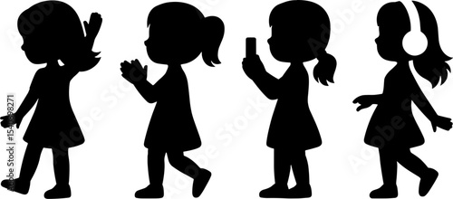Girl Silhouettes Walking Clapping Using Phone Listening Music