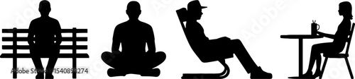 Silhouette People Sitting Meditation Park Cafe Relaxation