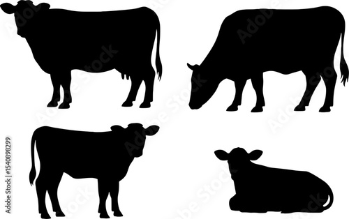 Silhouette Cows Livestock Farming Animal Set