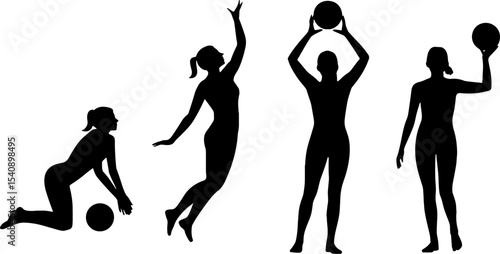 Female Volleyball Players Silhouettes Sports Activity Concept
