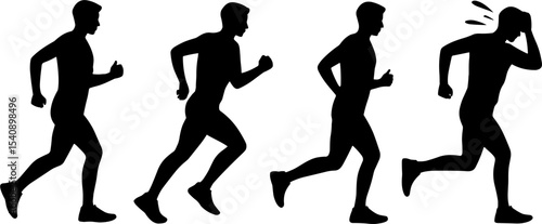 Silhouette Man Running Sprinting Exhausted Fatigue Sequence
