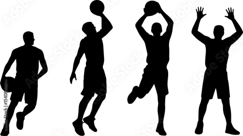 Basketball Player Silhouettes Dribbling Shooting Defending Sport