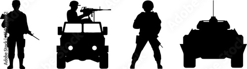 Military Soldier Silhouettes Armored Vehicle Combat Concept