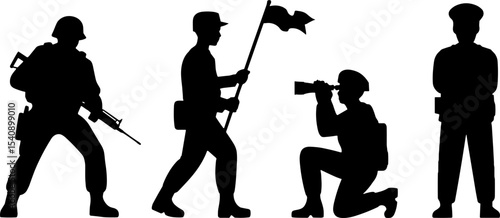 Military Soldier Silhouettes Armed Troops Flag Holder Scout Guard