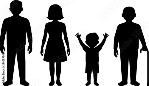 Family Generation Silhouettes Child Raised Hands Senior Cane