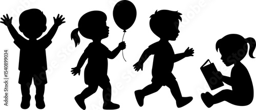 Child Silhouettes Playing Balloon Reading Toddler Activities