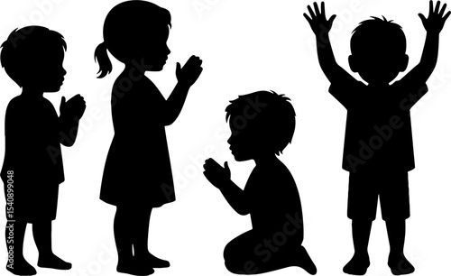 Silhouettes Children Praying Kids Spiritual Concept