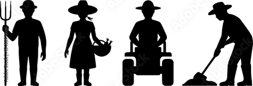 Farm Worker Silhouettes Agriculture Harvesting Lawn Mowing
