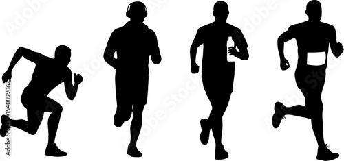 Running Man Silhouettes Sprint Jog Marathon Athlete Set