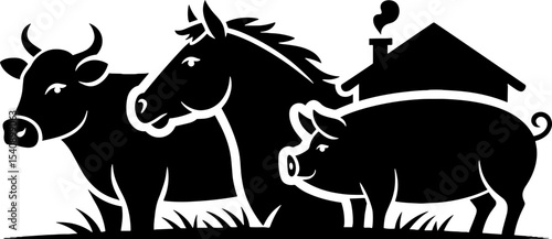 Farm Animals Cow Horse Pig Rural Agriculture Concept