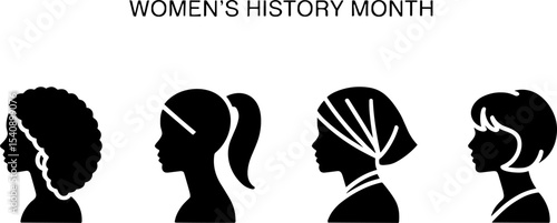 Women Silhouettes Diverse Hairstyles Female Profiles Women History Month