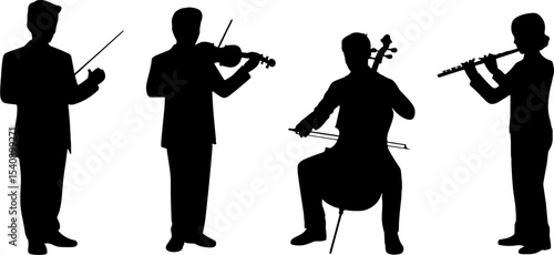 Classical Quartet Musicians Playing Violin Cello Flute Orchestra