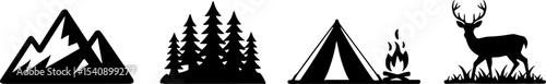 Mountain Forest Camping Tent Campfire Deer Natures Set
