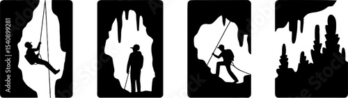 Silhouette Cave Exploration Scenes Hiking Spelunking Adventures