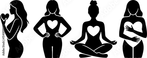 Silhouette Women Holding Heart Symbols Love Wellness Concept