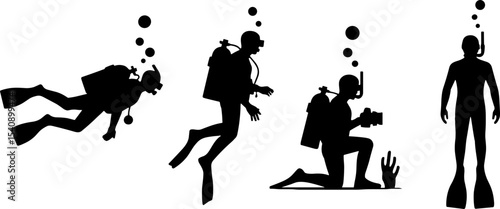 Scuba Diver Silhouette Underwater Exploration Equipment Pose