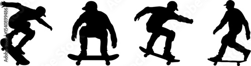 Skateboarder Silhouettes Performing Tricks Extreme Sport Action Sequence