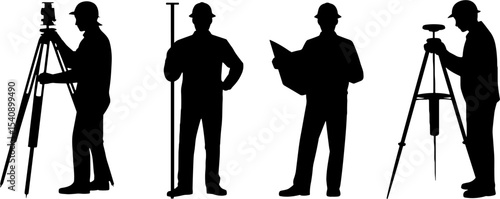 Surveyor Silhouettes Construction Workers Land Surveying Equipment