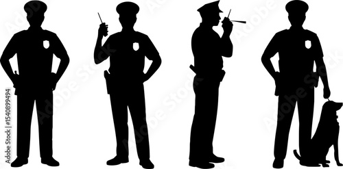 Police Officer Silhouettes with Radio Canine Unit Security Theme