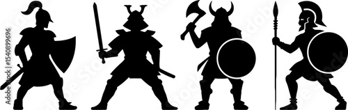 Medieval Warrior Silhouettes Sword Spear Viking Spartan Armor