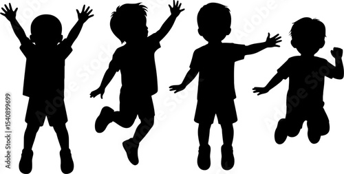 Jumping Children Silhouettes Happy Kids Active Play