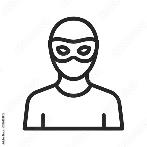 Line art of a masked robber wearing a black t-shirt  