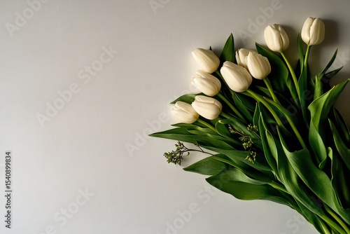 Fresh White Tulips Arranged Elegantly on a Textured Surface in Natural Light.