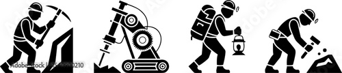 Mining Worker Miner Equipment Tools Pickaxe Lantern Hammer