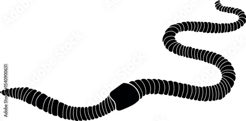 Black silhouette of earthworm isolated on white background