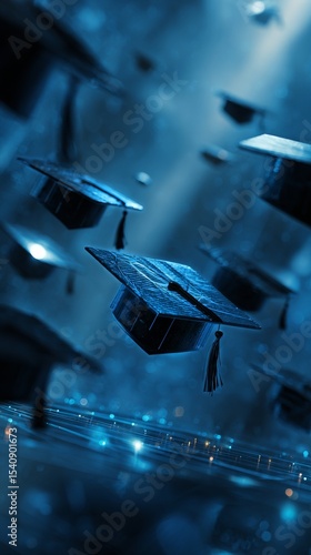 Graduation Caps Soaring in Celebration During a Graduation Ceremony in a Futu...