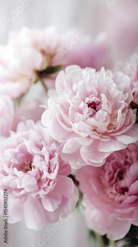 Beautiful Pink Peonies Blooming in Soft Light Create a Serene Atmosphere in a...