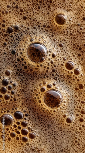 Close up of Frothy Coffee in a Glass Cup on a Wooden Table.