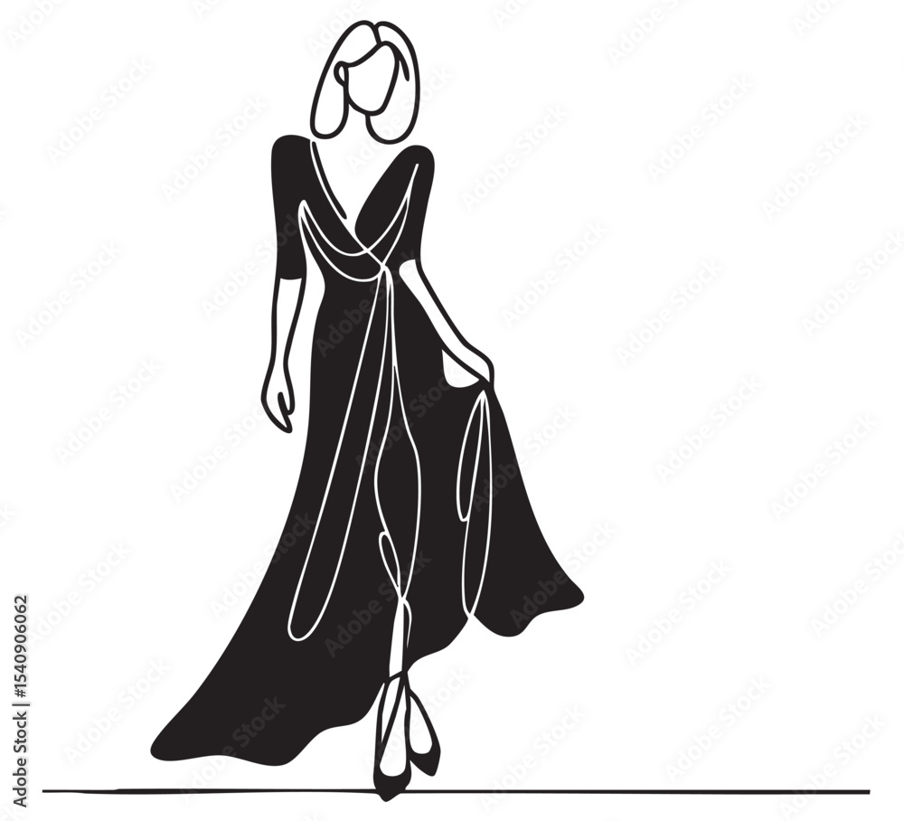 Woman in long black dress sketch, hand drawn Woman in long black dress sketch, hand drawn