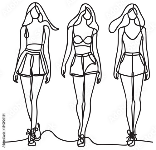 Fashion illustration. Model, girl in short shorts, summer, abstract