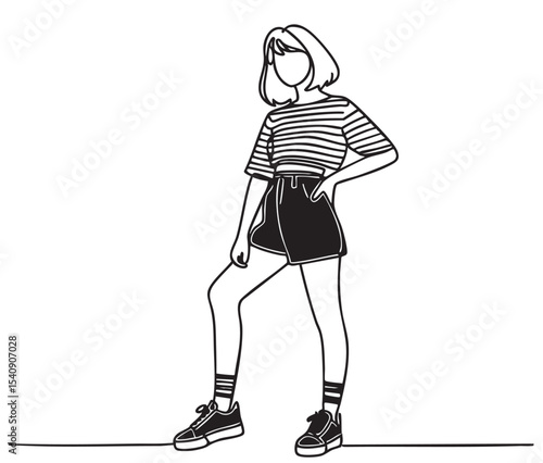 Fashion illustration. Model, girl in short shorts, summer, abstract, tenageer
