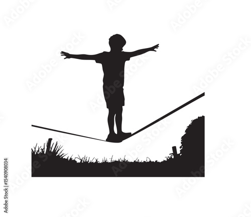 Slackliner Silhouette Vector | Rope Balancing Between Trees | Highline Sport T-shirt Design
