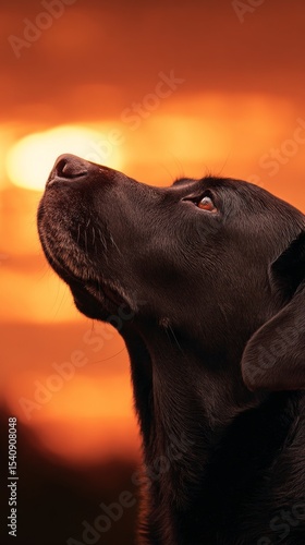 Golden Retriever Looking at Sunset by the Water During Evening.