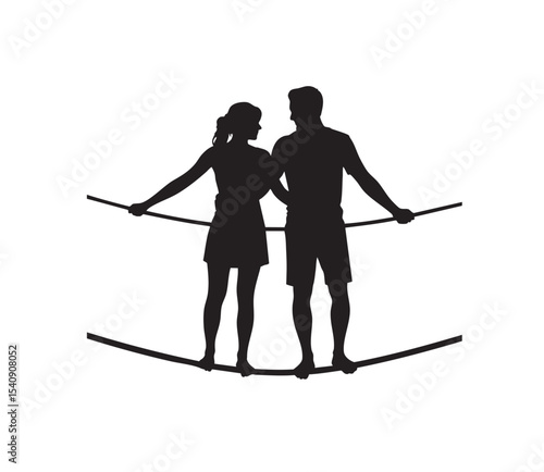 Slackliner Silhouette Vector | Rope Balancing Between Trees | Highline Sport T-shirt Design