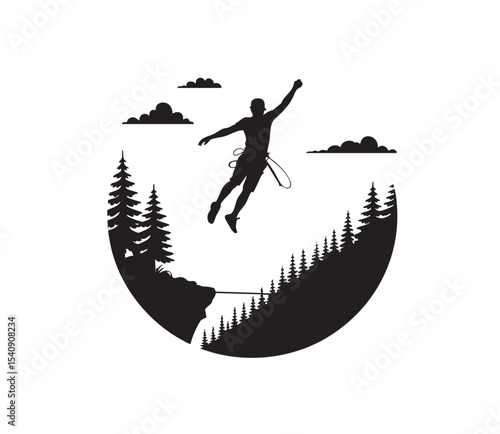 Slackliner Silhouette Vector | Rope Balancing Between Trees | Highline Sport T-shirt Design