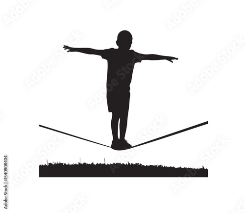 Slackliner Silhouette Vector | Rope Balancing Between Trees | Highline Sport T-shirt Design