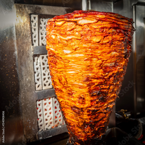 Tacos al pastor, street food, trompo